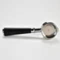 Stainless steel espresso coffee machine portafilter with ergonomic black wooden handle. - 58mm / African Blackwood (Bottomless)