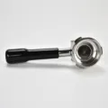 Stainless steel espresso portafilter with black handle for coffee machine replacement part. - 58mm / Black Plastic Handle (Double Spout with Bottom)