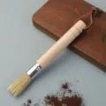 Wooden handle coffee grinder cleaning brush with leather strap for barista bar tools accessory. - 17.5*1.7-30g / Beech Wood