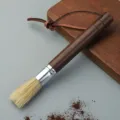 Wooden handle coffee grinder cleaning brush with leather strap for barista display - 17.5*1.7-30g / Ebony Wood