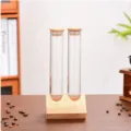 Glass storage tubes with wooden stand and lid, ideal for coffee beans, tea and grain storage. - 2 Test Tubes + Straight Display Rack (Right Angle)