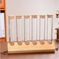 Glass storage jar set with wooden base and lids, coffee bean display stand style. - 6 Test Tubes + Straight Display Rack (Right Angle)