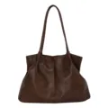 Brown Leather Tote Bag for Women, Large Capacity Slouchy Casual Shoulder Handbag - No Pendant / Brown
