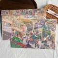 Bonito conjunto de pegatinas de papelería decorativa retro de escena urbana para DIY. - Pasado de la Oficina de Correos