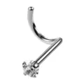 Detalle de piercing de nariz curvo de acero inoxidable, circonita cúbica transparente en engaste. - Blanco