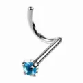 Stainless steel zircon nose stud detail, sparkling blue gemstone curved body piercing jewelry. - Lake Blue