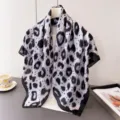 Black and white leopard print imitation silk square scarf, elegant neck accessory for women. - 90x90cm / White (FM317-1)
