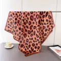 Leopard print imitation silk square scarf, elegant neckerchief and hair scarf for women. - 90x90cm / Coffee Edge (FM317-2)