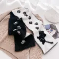 Zachte pluche kat patroon winter warme sjaal gebreid stijl mode vrouwen accessoires - Kattenprint / Zwart Wit