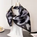 Elegant black and white leopard print silk square scarf, versatile women fashion shawl and neck wrap. - 90x90cm / Black (FM317-5)