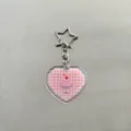 Detail acryl sleutelhanger hart pixel, schattige roze dessert hanger met stervormige sluiting. - Pixel Lieverd