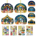 Kids DIY Christmas Nativity scene 3D foam sticker set with stable cards and cute character pieces. - 3D Relief Nativity Scene Stickers