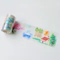 Transparante PET washi tape rol met aquarel landschapsontwerp voor journaling en DIY knutselen. - Wachten op de wind / PET Monster 100cm