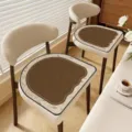 Mid-century faux linen dining chair cushion retro breathable non-slip seat pad for home office - Circle Brown (Horseshoe) / 40x40cm / Brown
