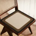 Mid-century faux linen dining chair cushion vintage breathable non-slip seat pad for home - Vertical Linen Brown (Square)