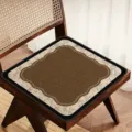 Retro faux linen dining chair cushion with floral pattern and non-slip backing for home office. - Dark Antique Brown (Square)