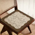 Mid-century faux linen dining chair cushion, retro botanical seat pad for computer chair, non-slip - Fayan Brown (Square)