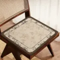 Vintage linen dining chair cushion retro floral print breathable non-slip seat pad for home - Brown Branch Floral (Square)