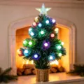 Mini arbol de Navidad de fibra optica con luces de colores y maceta dorada para decoracion. - Árbol de Bolas Esmeriladas de Luz Completa de Hoja Verde de 45cm (Enchufe US) / Enchufe US