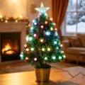 Mini árbol de Navidad de fibra óptica con luces LED de colores y estrella brillante. - Árbol de Bolas Esmeriladas de Luz Completa de Hoja Verde de 60cm (Enchufe US) / Enchufe US