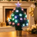 Arbol de Navidad de fibra optica de mesa con luces de copos coloridos para decoracion festiva. - Árbol de Copos de Nieve de Luz Completa de Hoja Verde de 45cm (Enchufe US) / Enchufe US