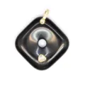 Elegant square black agate pendant featuring sparkling crystal zircon and gold-toned bail detail. - Obsidian