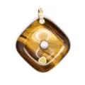 Natural Tiger Eye Stone Square Pendant Chinese Style Gold Inlaid Zircon Necklace Jewelry - Tiger's Eye