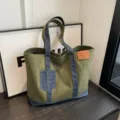Πράσινη τσάντα tote από καμβά και denim, μεγάλη casual τσάντα ώμου για γυναίκες καθημερινά. - Πράσινο