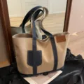 Τσάντα shopper patchwork από καμβά και denim, μεγάλη casual τσάντα ώμου για γυναίκες. - Χακί