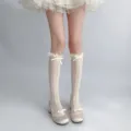 Sommer japanische süße Spitzen Wadenstrümpfe mit niedlichen Schleifen und Mary Jane Schuhen. - Einheitsgröße / Creme