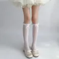 Sommer süße Lolita Spitzen Wadenstrümpfe mit niedlicher Schleife für Mary Jane Schuhe. - Einheitsgröße / Weiß
