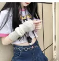 Knit arm warmers Japanese Harajuku fingerless sleeves punk gothic winter warm fashion accessories - One Size / White