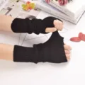 Black knitted fingerless gloves arm warmers, stretchy Harajuku style dark cool arm sleeves. - One Size / Black