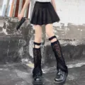 Schwarze Spitzen Schlag Beinstulpen für Damen, japanische Subkultur JK Wadenstrümpfe. - Einheitsgröße / Hosenträger-Stil / Schwarz
