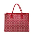 Red wedding tote bag with double happiness print, large capacity bridal shoulder bag for gifts. - Red