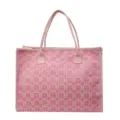 Pink double happiness canvas tote bag, large capacity wedding bridal shoulder gift handbag. - Pink