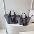 Graue Canvas Shopper Tasche Set mit dunklen Henkeln, grosse Freizeit Umhängetasche für Damen. - L / Grau