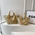 Canvas Tote Bag Kaki met Geborduurde Letters Casual Handtas Dagelijkse Tas Variant - L / Khaki