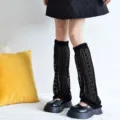 Black lace leg warmers sun protection calf sleeves y2k aesthetic fashion hosiery accessories - One Size / Black Plum