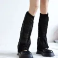 Black lace leg warmers for women, sheer summer sun protection boot cuffs and sleeves. - One Size / Bubble Fabric Breathable Black