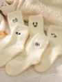 Women fluffy winter warm sleep socks cute embroidered funny expressions soft cozy home mid-tube socks - Non-Plush Version / Money Seeker