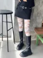 Gothic punk irregular ripped tights white cut-out pantyhose edgy subculture streetwear - One Size / White - Tights