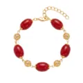 Bracciale placcato oro con imitazione agata rossa da donna, elegante stile cinese - Stile con Perline Rosse