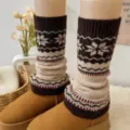 Fair Isle knit leg warmers cozy winter thermal socks match snow boots stylish footwear - One Size / Dark Coffee
