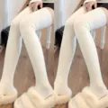 Women ribbed over-the-knee long socks winter warm knit stockings high tube white leg wear - One Size / 2 Pairs / White