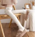 Cozy fleece-lined over-the-knee knit socks with cute pom-poms, warm winter thermal hosiery. - One Size / White - Terry Pom Pom Over-the-Knee Socks