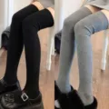 Over-the-knee ribbed knit stockings, JK style long socks for women, winter warm leg warmers - One Size / 2 Pairs Total / Black and Gray