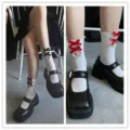 Süße JK Wadenstrümpfe japanischer Stil hohle Rüschen Schleife weiße Baumwollsocken Damen - Einheitsgröße / Weiße Socken mit schwarzen Schmetterlingen & Weiße Socken mit roten Schmetterlingen