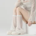 White lace leg warmers for women, summer thin sheer slouchy JK socks, subculture flare socks. - One Size / White Lace