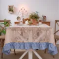 Pastoral lace tablecloth with blue check ruffle vintage crochet cover for dining table - Patchwork Crochet Ruffle / 100x140 / Blue Plaid
